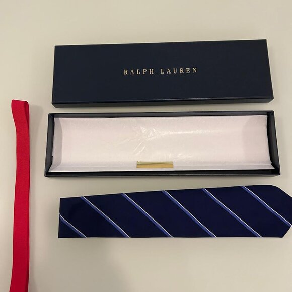 Ralph Lauren Purple Label - Men’s Striped Silk Repp Tie - Navy - Picture 3 of 6